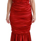 Exquisite Red Silk Fit and Flare Midi Dress