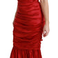 Exquisite Red Silk Fit and Flare Midi Dress