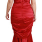 Exquisite Red Silk Fit and Flare Midi Dress