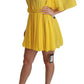 Silk Pleated A-line Mini Dress in Sunshine Yellow