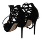 Elegant Black Suede Stiletto Ankle Strap Sandals