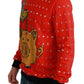 Elegant Red Crystal-Embellished Pullover Sweater