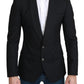 Elegant Black Virgin Wool Formal Blazer