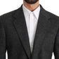 Elegant Gray Plaid Virgin Wool Blazer