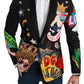 Chic Black Multicolor Motif Slim Fit Blazer