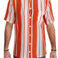 Elegant Striped Silk Shirt - White & Orange