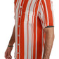 Elegant Striped Silk Shirt - White & Orange