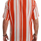 Elegant Striped Silk Shirt - White & Orange