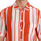 Elegant Striped Silk Shirt - White & Orange