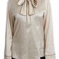 Elegant Beige Silk Satin Blouse with QUEEN Embroidery