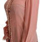 Elegant Pink Lace Silk Blouse with Gold Sequins