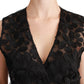 Elegant Floral Black Silk Blend Vest