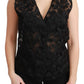 Elegant Floral Black Silk Blend Vest