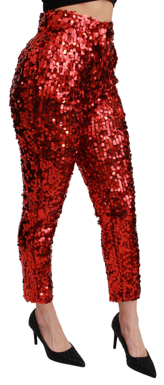 Elegant High-Waist Cropped Red Trousers