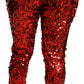 Elegant High-Waist Cropped Red Trousers