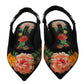 Black Floral Crystal Slingbacks Flats Shoes