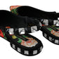 Black Floral Crystal Slingbacks Flats Shoes
