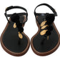 Black Leather Coins Flip Flops Sandals Shoes