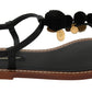 Pom Pom Flip Flop Ankle Strap Flats