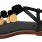 Black Leather Coins Flip Flops Sandals Shoes