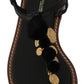 Black Leather Coins Flip Flops Sandals Shoes