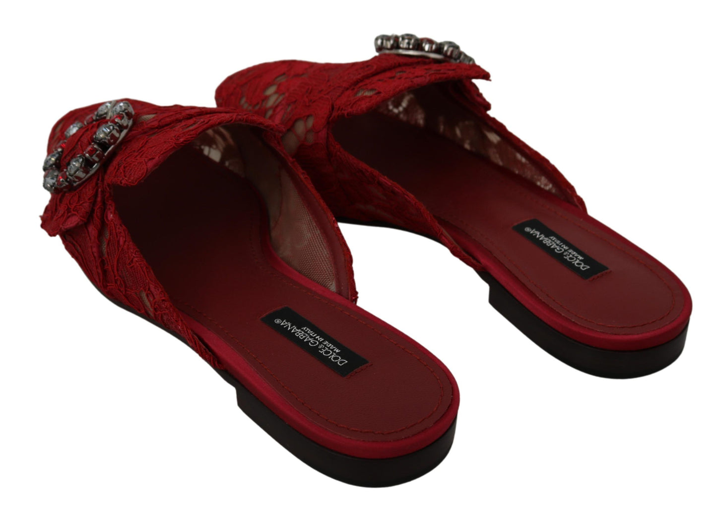 Radiant Red Slide Flats with Crystal Embellishments