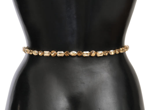 Champagne Crystal Embellished Leather Belt