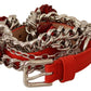 Elegant Floral Rose Waist Belt in Vibrant Red