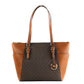 Charlotte Signature Leather Large Top Zip Tote Handbag Bag (Brown)