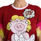 Chic Red Pig Print Crew Neck T-Shirt