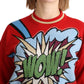 Radiant Red Cartoon Motive Cashmere Sweater