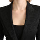 Elegant Black Brocade Single Breasted Blazer