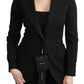 Elegant Black Brocade Single Breasted Blazer