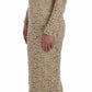 Beige Floral Lace Long Sleeve Maxi Dress