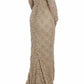 Beige Floral Lace Long Sleeve Maxi Dress