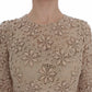 Beige Floral Lace Long Sleeve Maxi Dress