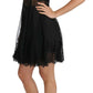 Elegant Black Silk Floral Lace Chemise Dress