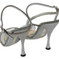 Silver Leather Ankle Strap Sandals with Crystals