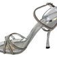 Silver Leather Ankle Strap Sandals with Crystals