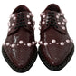 Elegant Bordeaux Lace-Up Flats with Pearls and Crystals