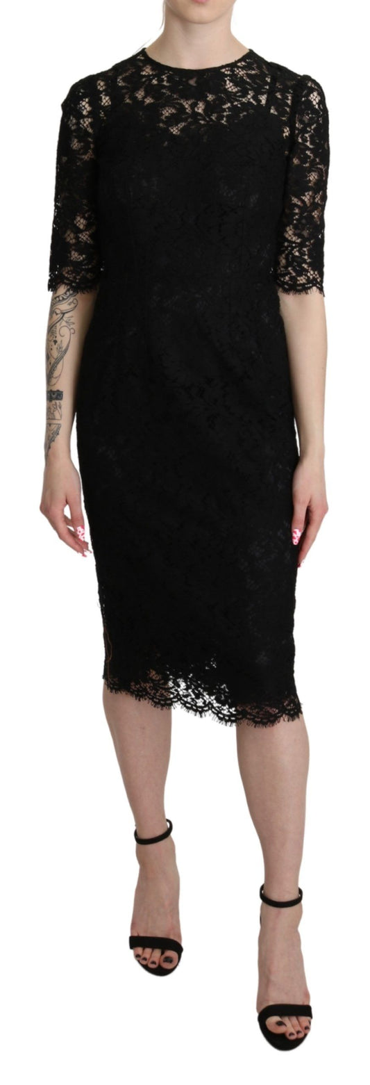 Elegant Black Lace Sheath Knee-Length Dress