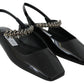 Elegant Black Patent Flats with Crystal Accent