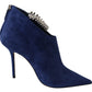 Pop Blue Crystal-Strap Heeled Boots