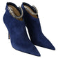 Pop Blue Crystal-Strap Heeled Boots