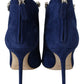 Pop Blue Crystal-Strap Heeled Boots