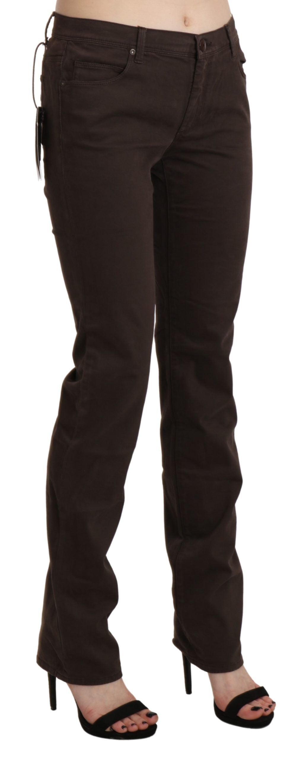 Chic Brown Mid Waist Skinny Trousers