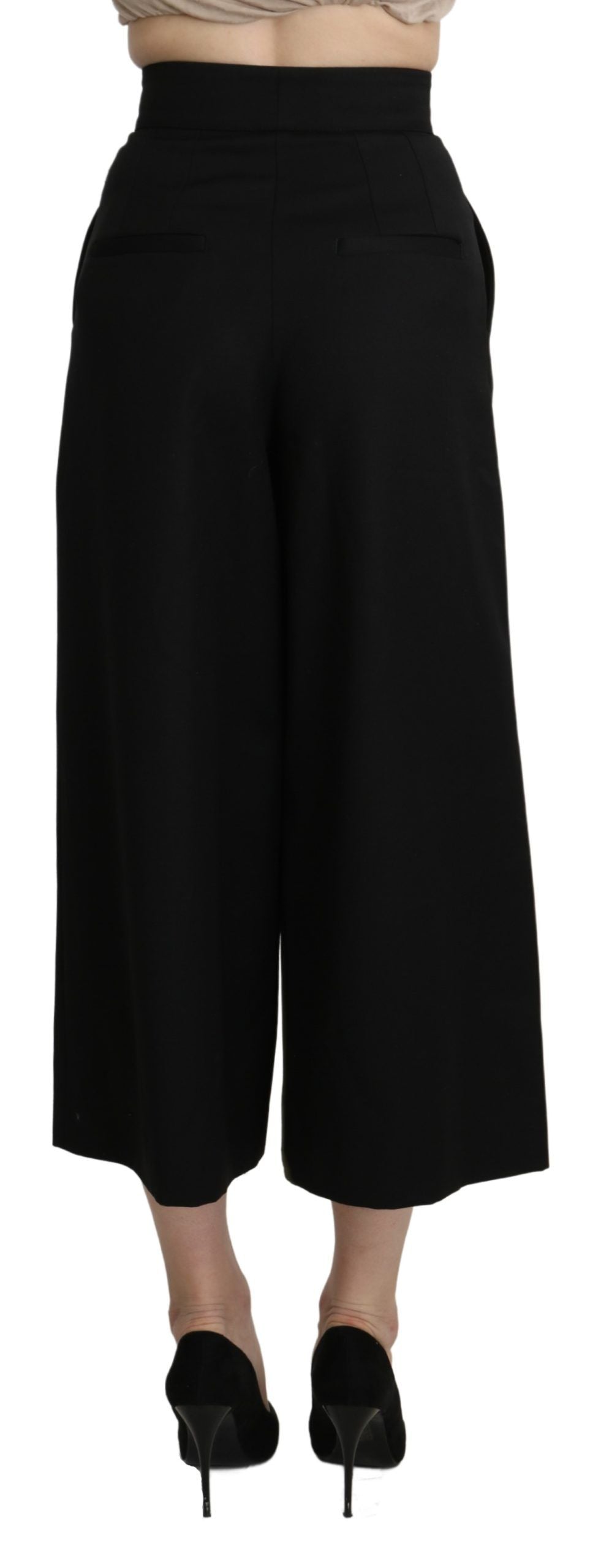 Elegant High Waist Wide Leg Virgin Wool Trousers