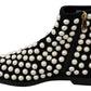 Chic Black Suede Ankle Boots with Pearls