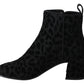 Elegant Black Leopard Print Short Boots