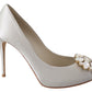 White Crystal Peep Toe Silk Blend Heels